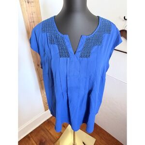 Daniel Rainn Women's Lace Detail Cap Sleeve Cobalt Blue Top Blouse SZ XL